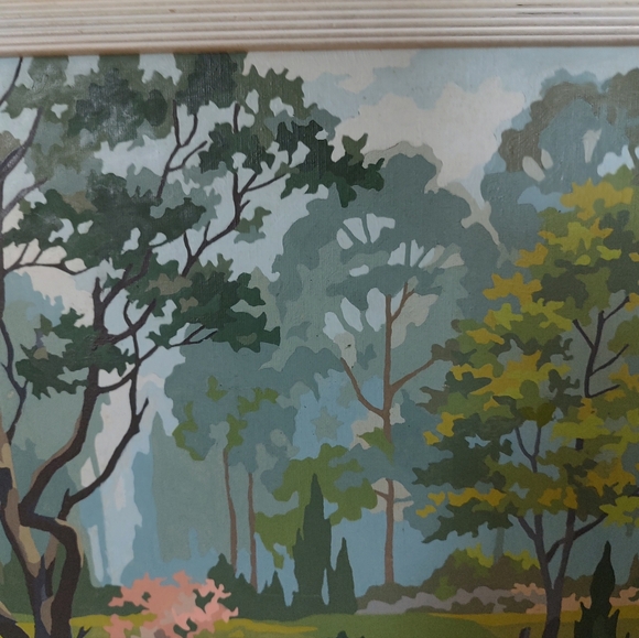 Vintage Framed Paint By Number Garden Cottage Core Swan Lake Art Shabby Chic - Picture 4 of 8